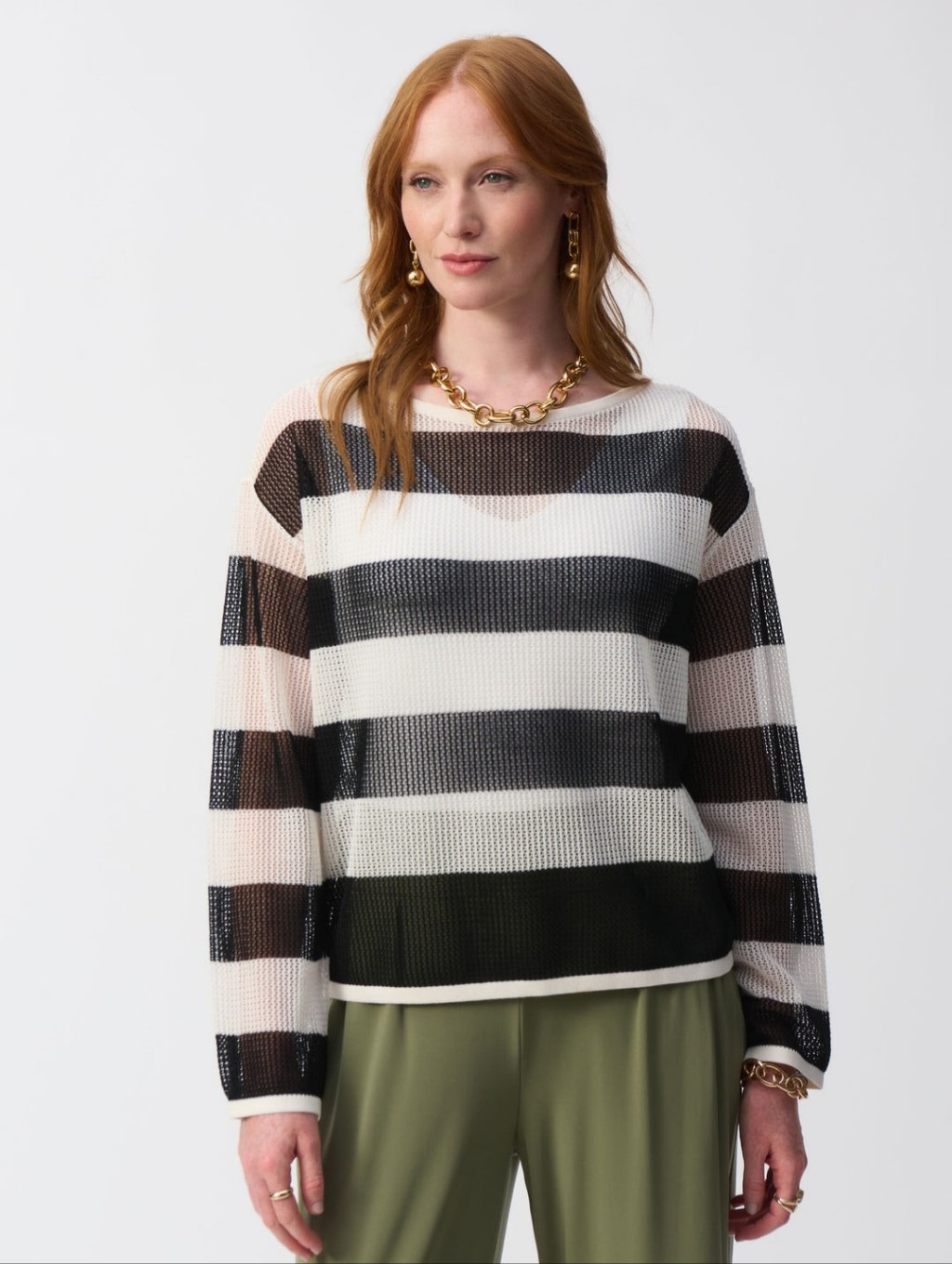 Nwt Joseph Ribkoff Vanilla/Black Striped Sweater Knit Pullover Style Sz Xl